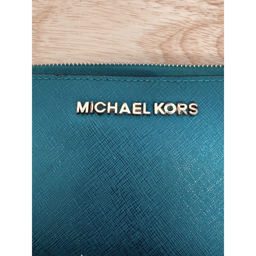 Michael Kors Silver Zip-Around Wallet‎ w/ Zipper Logo, Credit Card Teal #66 - Picture 9 of 9